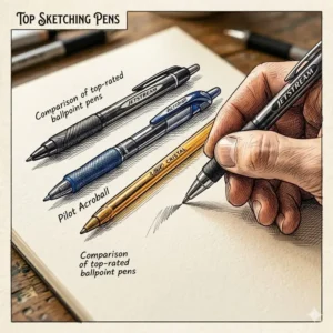 Illustration 3: A comparison of different brands to find the best ballpoint pen for sketching.