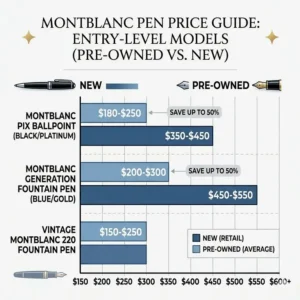 A detailed market price chart for buying new and used inexpensive mont blanc pens.
