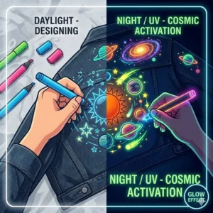 A demonstration of layering techniques to increase the brightness and intensity of glow in dark fabric markers.