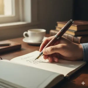 A person writing gracefully with one of our high-quality custom wood pens.