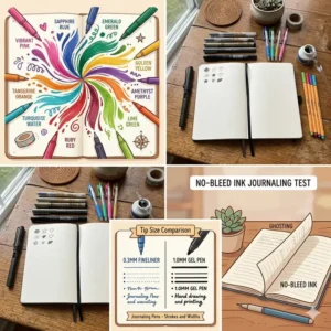 An illustration of brush tip techniques for creative lettering using flexible journaling pens.