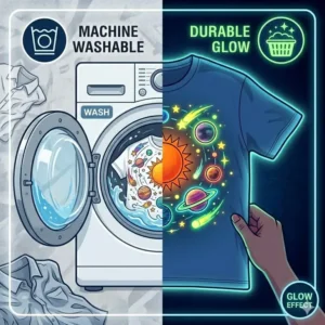 Children wearing superhero capes decorated with creative designs using glow in dark fabric markers.