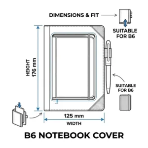 Technical diagram showing the precise dimensions and fit of a standard b6 notebook cover.