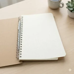 An open notebook a5 spiral displaying high-quality dotted paper for bullet journaling.