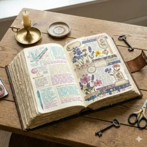 An oversized huge journal styled as a coffee table book in a modern living room.