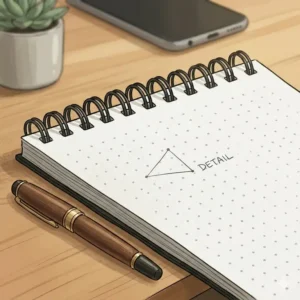 Close-up illustration of dot grid paper texture inside a top bound notebook.