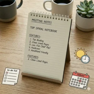 A top spiral notebook used vertically as a daily planner and to-do list.