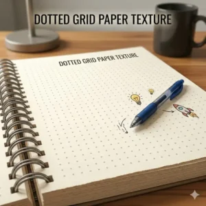 Macro illustration showing the light grey dotted grid pattern on the thick pages of a huge spiral notebook.