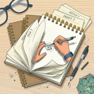 An illustration of a charcoal sketch on a heavy-duty top-bound spiral notebook designed for artists and designers.