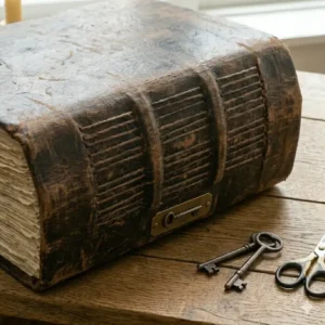 A huge journal open to a monthly planning page with checklists and goals.