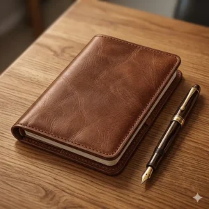 Detailed close-up showing the durable stitching and canvas texture of a pocket notebook cover.