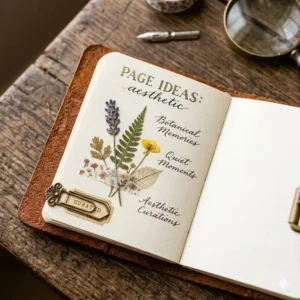 Creative layout showing unique mini journal page ideas with pressed dried flowers and handwritten cursive script.