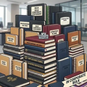 Stacks of assorted spiral notebooks in bulk ready for classroom distribution.