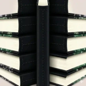 4: Close-up showing the durable black cloth sewn binding of bulk composition notebooks.