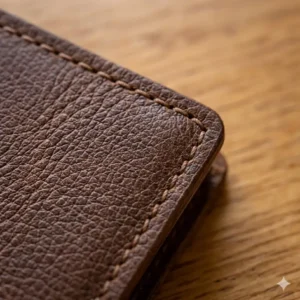 Close-up detail of the hand-stitched edges and pebble-grain texture on a high-quality a5 travelers notebook cover.