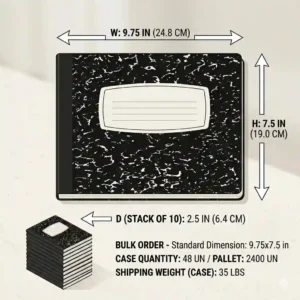 6: Diagram showing the standard dimensions and size of bulk composition notebooks.