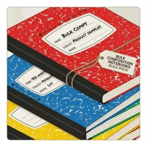 7: View of the front cover schedule and contact info label on bulk composition notebooks.
