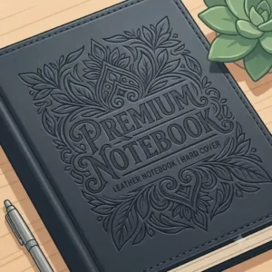 Close-up illustration showing the texture of elegant faux-leather notebooks with hard cover and embossed detailing.