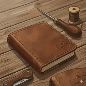 A compact leather pocket notebook being easily slipped into the front pocket of a pair of denim jeans.